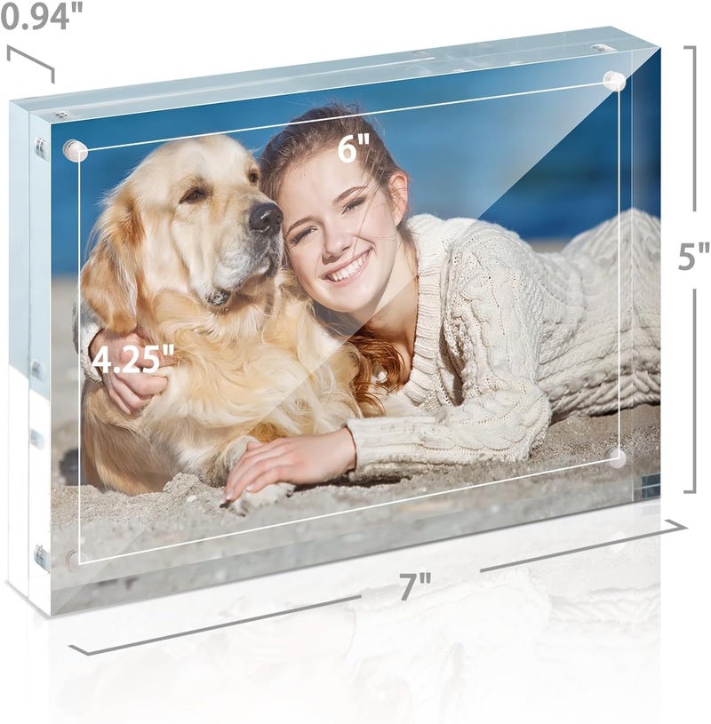 TWING 5 x 7 Inch 5 Pack Acrylic Photo Frame Horizontal Magnet Double Sided Acrylic Frames Set with Microfiber Cloth,12 + 12MM Thickness Clear Picture Frame Desktop Display Gift Ideal - Image 2